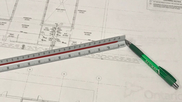 ruler with blue prints
